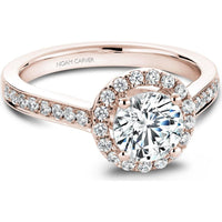 Round Cut Diamond Engagement Ring with Halo and Pav&eacute; Band in Rose Gold by Noam Carver<em> - Choose Your Center Diamond: 1 to 5 Carats, Sustainable Lab-Grown or Natural Earth-Mined</em>