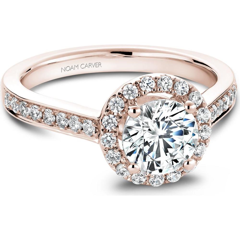 Round Cut Diamond Engagement Ring with Halo and Pav&eacute; Band in Rose Gold by Noam Carver<em> - Choose Your Center Diamond: 1 to 5 Carats, Sustainable Lab-Grown or Natural Earth-Mined</em>