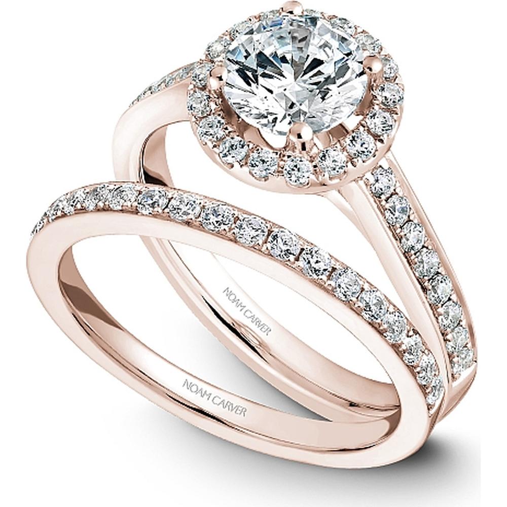 Round Cut Diamond Engagement Ring with Halo and Pav&eacute; Band in Rose Gold by Noam Carver<em> - Choose Your Center Diamond: 1 to 5 Carats, Sustainable Lab-Grown or Natural Earth-Mined</em>