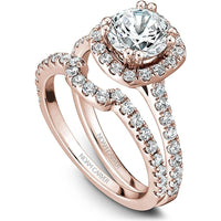 Round Cut Diamond Engagement Ring with Halo and Pav&eacute; Band in Rose Gold by Noam Carver<em> - Choose Your Center Diamond: 1 to 5 Carats, Sustainable Lab-Grown or Natural Earth-Mined</em>