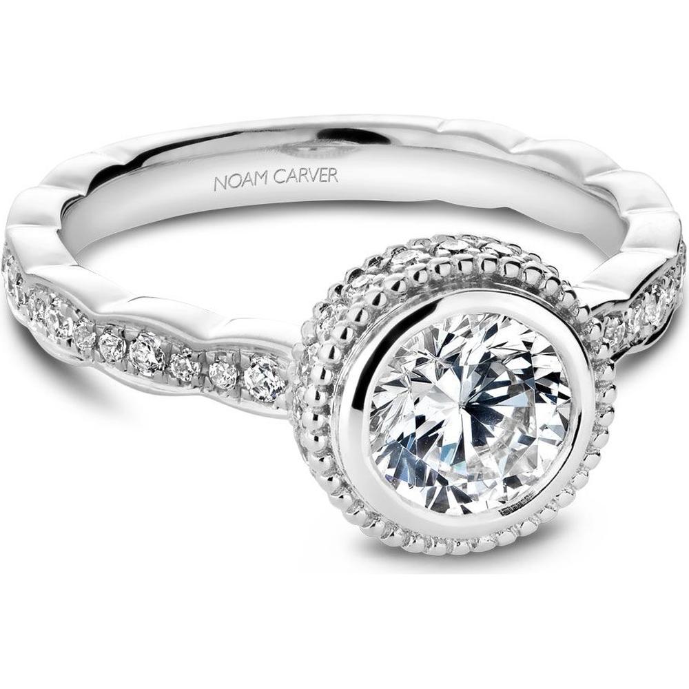 Round Cut Diamond Engagement Ring with Halo and Pavé Band in White Gold by Noam Carver<em> - Choose Your Center Diamond: 1 to 5 Carats, Sustainable Lab-Grown or Natural Earth-Mined</em>