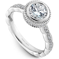 Round Cut Diamond Engagement Ring with Halo and Pavé Band in White Gold by Noam Carver<em> - Choose Your Center Diamond: 1 to 5 Carats, Sustainable Lab-Grown or Natural Earth-Mined</em>