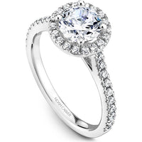 Round Cut Diamond Engagement Ring with Halo and Pavé Band in White Gold by Noam Carver<em> - Choose Your Center Diamond: 1 to 5 Carats, Sustainable Lab-Grown or Natural Earth-Mined</em>