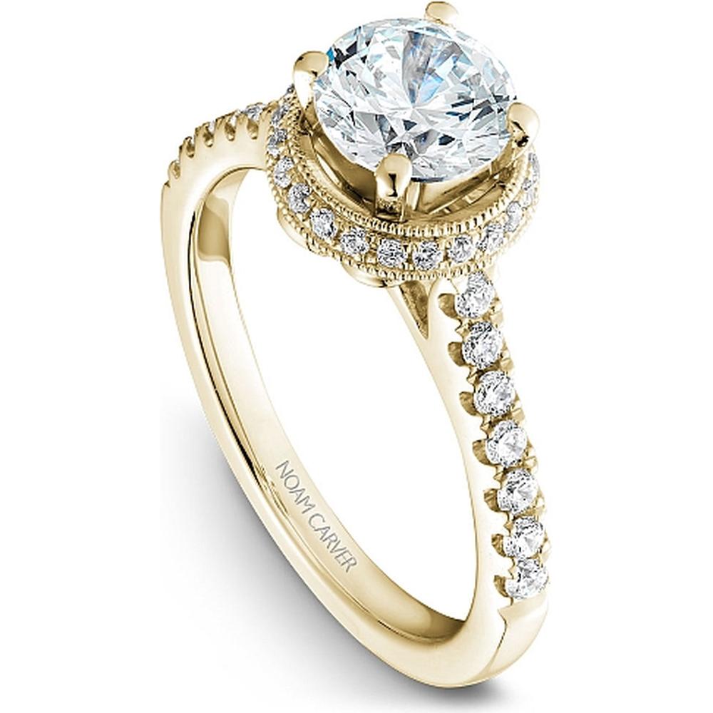Round Cut Diamond Engagement Ring with Halo and Pavé Band in Yellow Gold by Noam Carver<em> - Choose Your Center Diamond: 1 to 5 Carats, Sustainable Lab-Grown or Natural Earth-Mined</em>