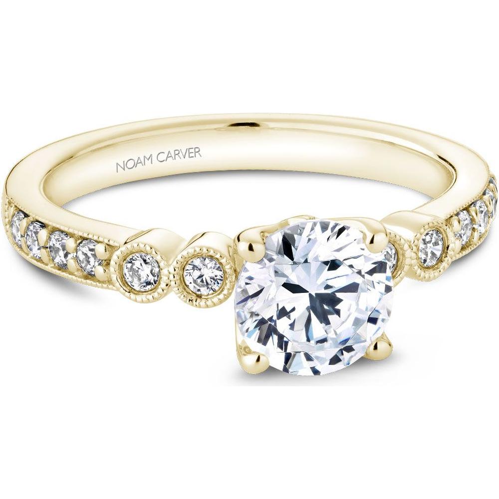 Round Cut Diamond Engagement Ring with Halo and Pavé Band in Yellow Gold by Noam Carver<em> - Choose Your Center Diamond: 1 to 5 Carats, Sustainable Lab-Grown or Natural Earth-Mined</em>
