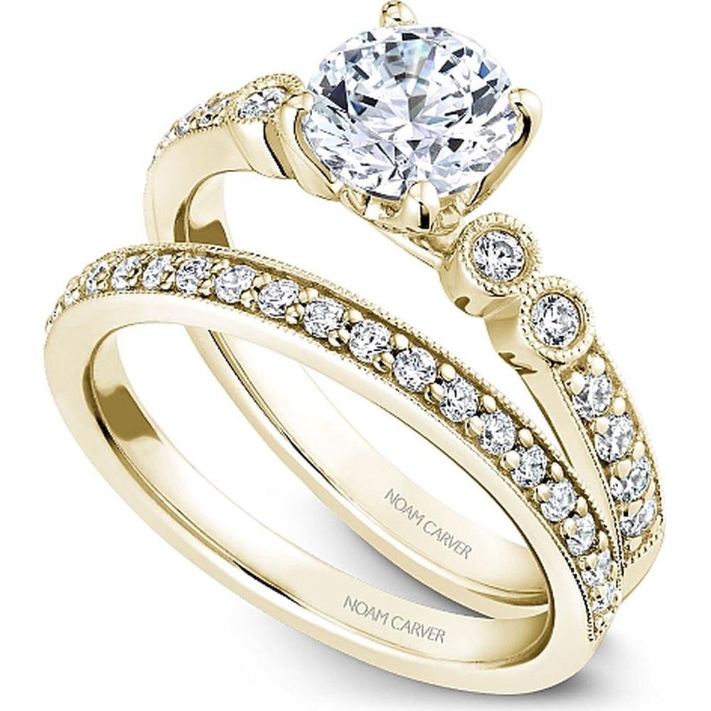Round Cut Diamond Engagement Ring with Halo and Pavé Band in Yellow Gold by Noam Carver<em> - Choose Your Center Diamond: 1 to 5 Carats, Sustainable Lab-Grown or Natural Earth-Mined</em>