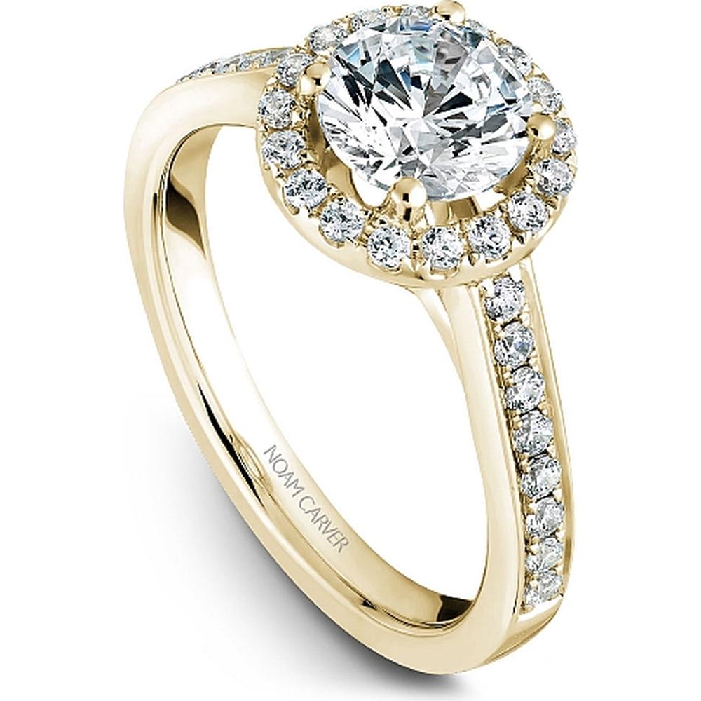 Round Cut Diamond Engagement Ring with Halo and Pav&eacute; Set Band in Yellow Gold by Noam Carver<em> - Choose Your Center Diamond: 1 to 5 Carats, Sustainable Lab-Grown or Natural Earth-Mined</em>