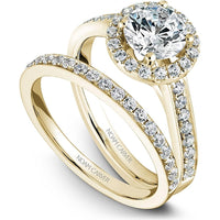 Round Cut Diamond Engagement Ring with Halo and Pav&eacute; Set Band in Yellow Gold by Noam Carver<em> - Choose Your Center Diamond: 1 to 5 Carats, Sustainable Lab-Grown or Natural Earth-Mined</em>