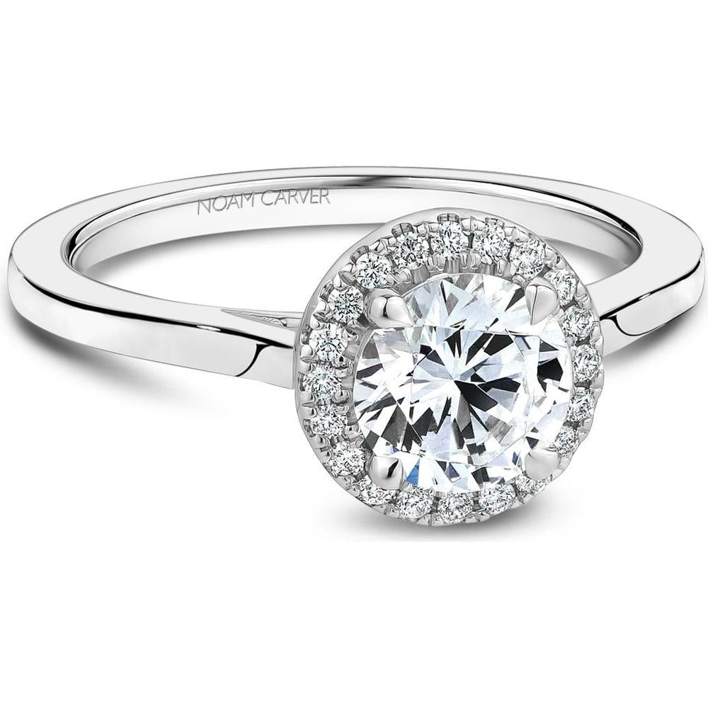Round Cut Diamond Engagement Ring with Halo and Polished Band in White Gold by Noam Carver<em> - Choose Your Center Diamond: 1 to 5 Carats, Sustainable Lab-Grown or Natural Earth-Mined</em>