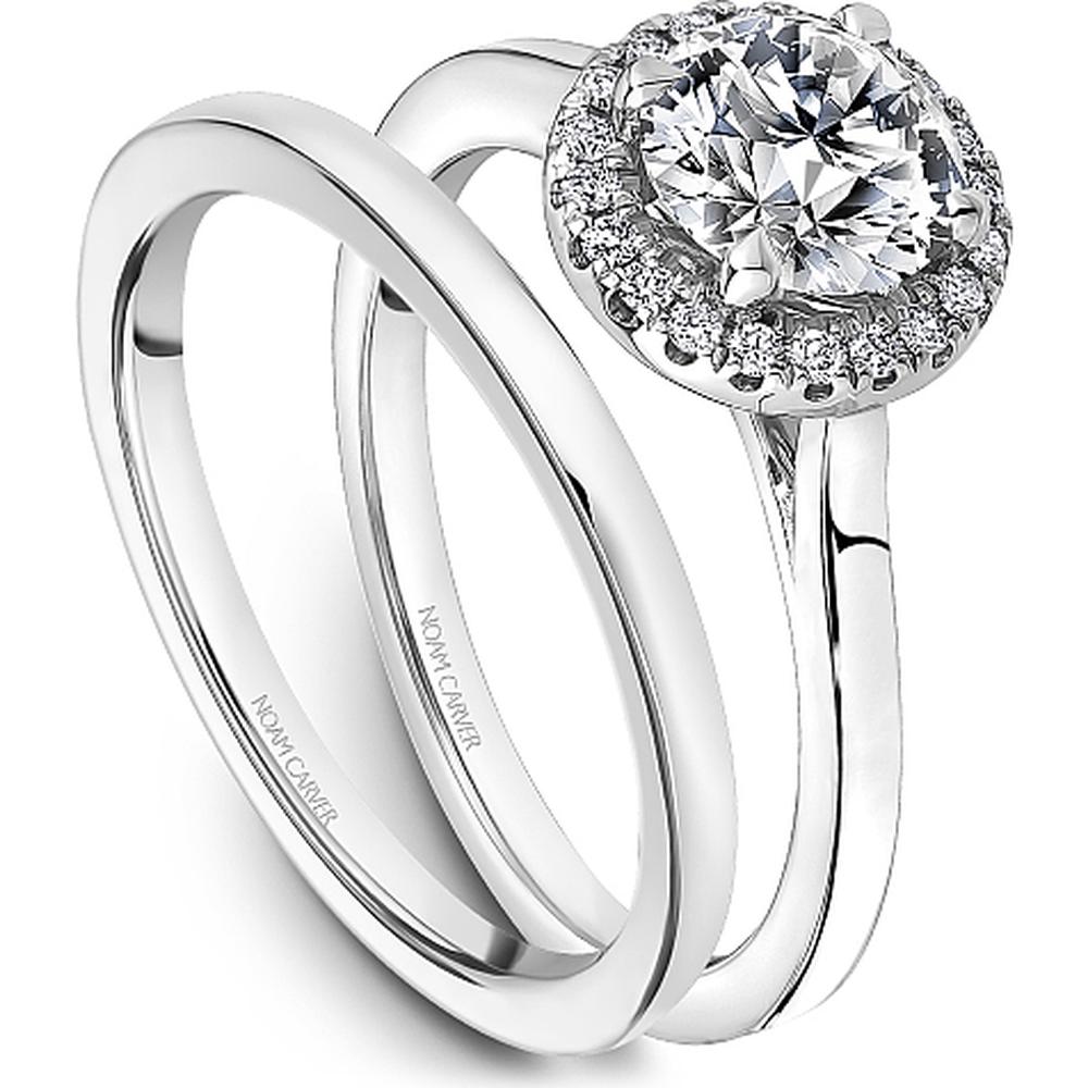 Round Cut Diamond Engagement Ring with Halo and Polished Band in White Gold by Noam Carver<em> - Choose Your Center Diamond: 1 to 5 Carats, Sustainable Lab-Grown or Natural Earth-Mined</em>