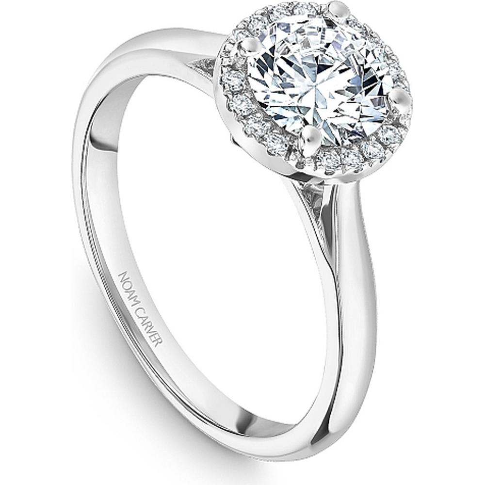 Round Cut Diamond Engagement Ring with Halo and Tapered Band in White Gold by Noam Carver<em> - Choose Your Center Diamond: 1 to 5 Carats, Sustainable Lab-Grown or Natural Earth-Mined</em>