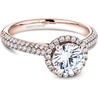 Round Cut Diamond Engagement Ring with Halo and Triple Pavé Band in Rose Gold by Noam Carver<em> - Choose Your Center Diamond: 1 to 5 Carats, Sustainable Lab-Grown or Natural Earth-Mined</em>