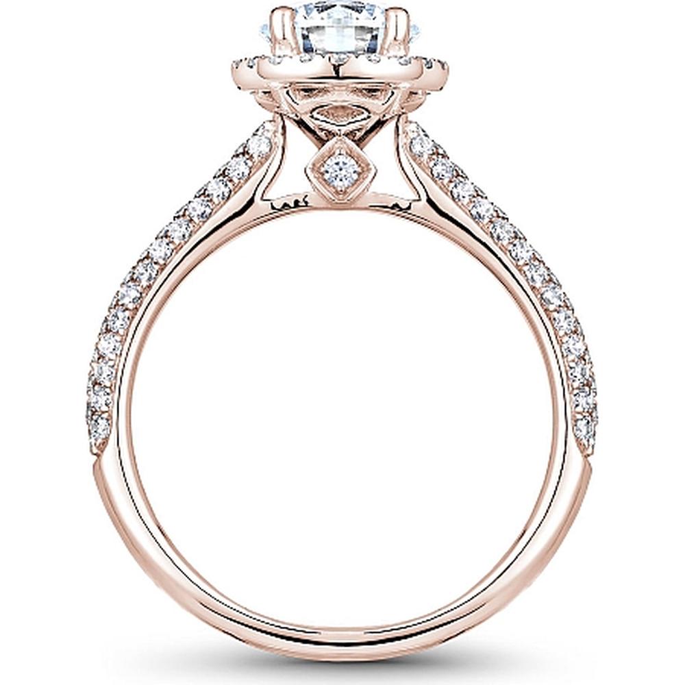 Round Cut Diamond Engagement Ring with Halo and Triple Pavé Band in Rose Gold by Noam Carver<em> - Choose Your Center Diamond: 1 to 5 Carats, Sustainable Lab-Grown or Natural Earth-Mined</em>