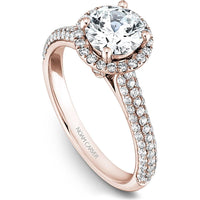 Round Cut Diamond Engagement Ring with Halo and Triple Pavé Band in Rose Gold by Noam Carver<em> - Choose Your Center Diamond: 1 to 5 Carats, Sustainable Lab-Grown or Natural Earth-Mined</em>