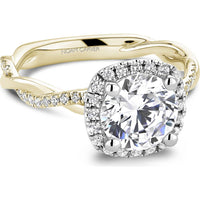 Round Cut Diamond Engagement Ring with Halo and Twist Band in White Gold and Yellow Gold by Noam Carver<em> - Choose Your Center Diamond: 1 to 5 Carats, Sustainable Lab-Grown or Natural Earth-Mined</em>