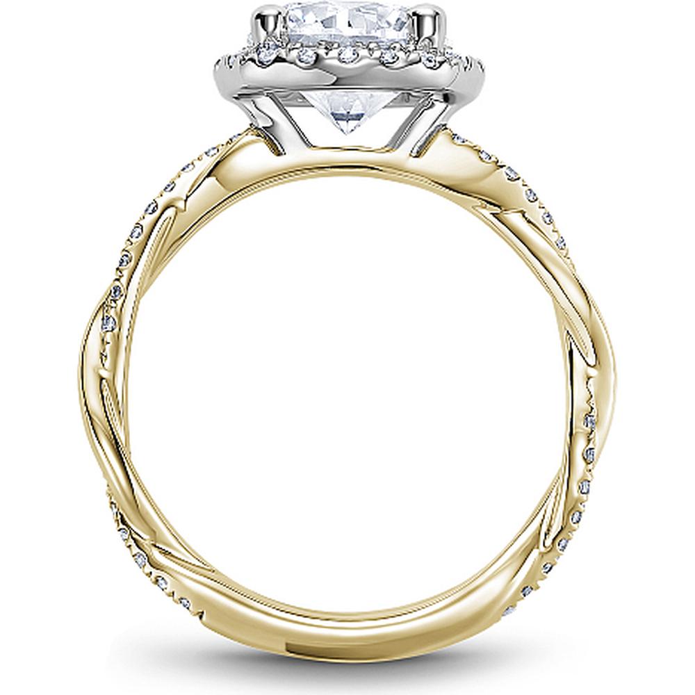 Round Cut Diamond Engagement Ring with Halo and Twist Band in White Gold and Yellow Gold by Noam Carver<em> - Choose Your Center Diamond: 1 to 5 Carats, Sustainable Lab-Grown or Natural Earth-Mined</em>