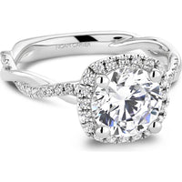 Round Cut Diamond Engagement Ring with Halo and Twist Band in White Gold by Noam Carver<em> - Choose Your Center Diamond: 1 to 5 Carats, Sustainable Lab-Grown or Natural Earth-Mined</em>