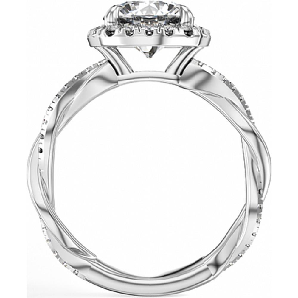 Round Cut Diamond Engagement Ring with Halo and Twist Band in White Gold by Noam Carver<em> - Choose Your Center Diamond: 1 to 5 Carats, Sustainable Lab-Grown or Natural Earth-Mined</em>