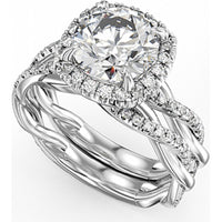 Round Cut Diamond Engagement Ring with Halo and Twist Band in White Gold by Noam Carver<em> - Choose Your Center Diamond: 1 to 5 Carats, Sustainable Lab-Grown or Natural Earth-Mined</em>