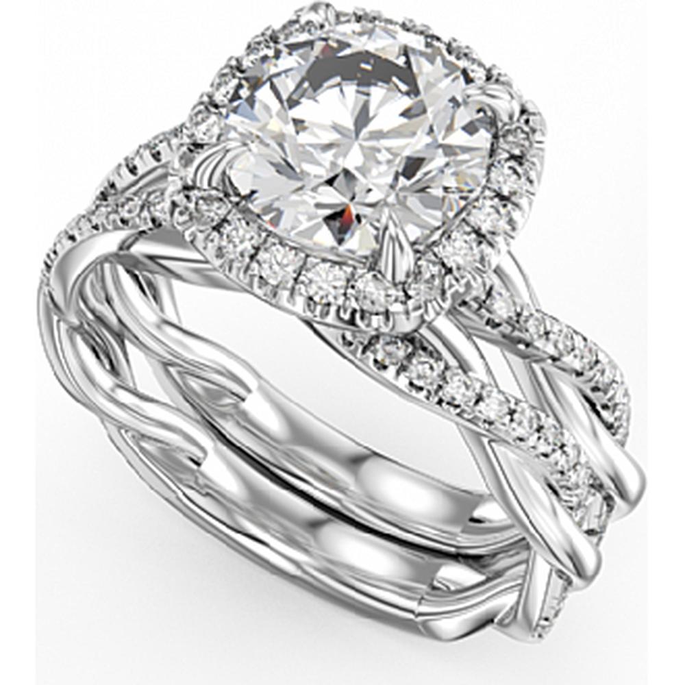 Round Cut Diamond Engagement Ring with Halo and Twist Band in White Gold by Noam Carver<em> - Choose Your Center Diamond: 1 to 5 Carats, Sustainable Lab-Grown or Natural Earth-Mined</em>