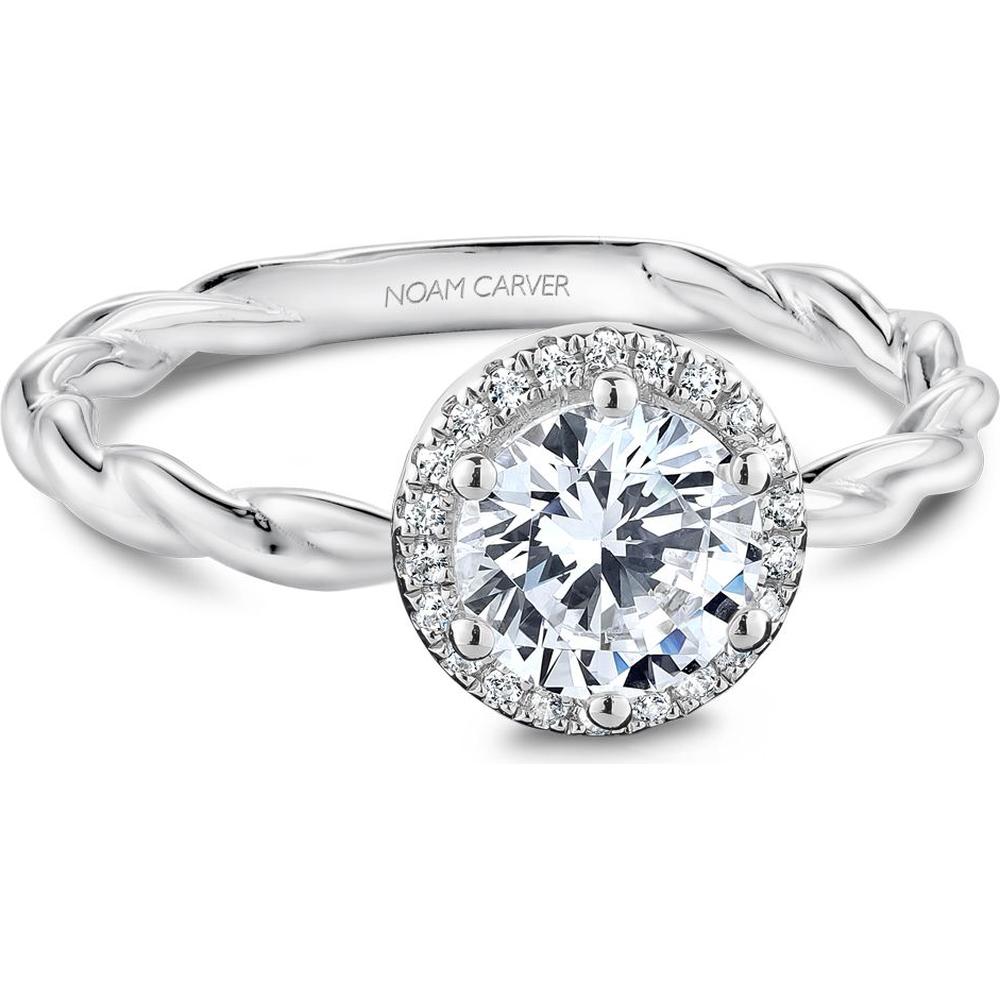 Round Cut Diamond Engagement Ring with Halo and Twisted Band in White Gold by Noam Carver<em> - Choose Your Center Diamond: 1 to 5 Carats, Sustainable Lab-Grown or Natural Earth-Mined</em>