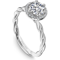 Round Cut Diamond Engagement Ring with Halo and Twisted Band in White Gold by Noam Carver<em> - Choose Your Center Diamond: 1 to 5 Carats, Sustainable Lab-Grown or Natural Earth-Mined</em>