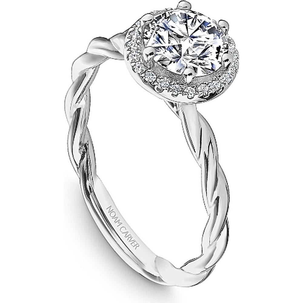 Round Cut Diamond Engagement Ring with Halo and Twisted Band in White Gold by Noam Carver<em> - Choose Your Center Diamond: 1 to 5 Carats, Sustainable Lab-Grown or Natural Earth-Mined</em>