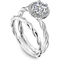 Round Cut Diamond Engagement Ring with Halo and Twisted Band in White Gold by Noam Carver<em> - Choose Your Center Diamond: 1 to 5 Carats, Sustainable Lab-Grown or Natural Earth-Mined</em>