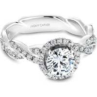 Round Cut Diamond Engagement Ring with Halo and Twisted Pavé Band in White Gold by Noam Carver<em> - Choose Your Center Diamond: 1 to 5 Carats, Sustainable Lab-Grown or Natural Earth-Mined</em>