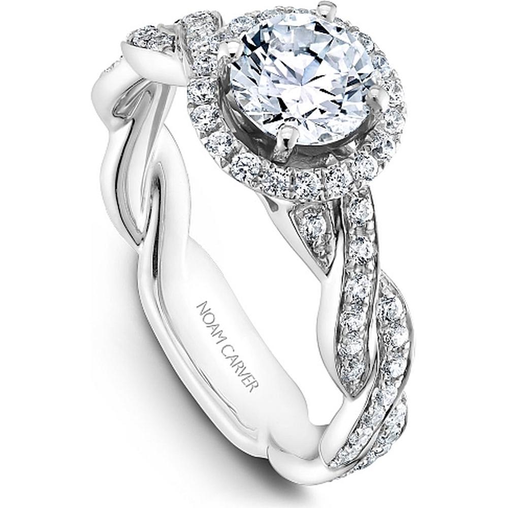Round Cut Diamond Engagement Ring with Halo and Twisted Pavé Band in White Gold by Noam Carver<em> - Choose Your Center Diamond: 1 to 5 Carats, Sustainable Lab-Grown or Natural Earth-Mined</em>