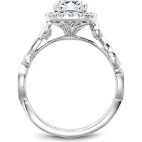 Round Cut Diamond Engagement Ring with Halo, Filigree Floral Motifs, and Engraved Band in White Gold by Noam Carver<em> - Choose Your Center Diamond: 1 to 5 Carats, Sustainable Lab-Grown or Natural Earth-Mined</em>