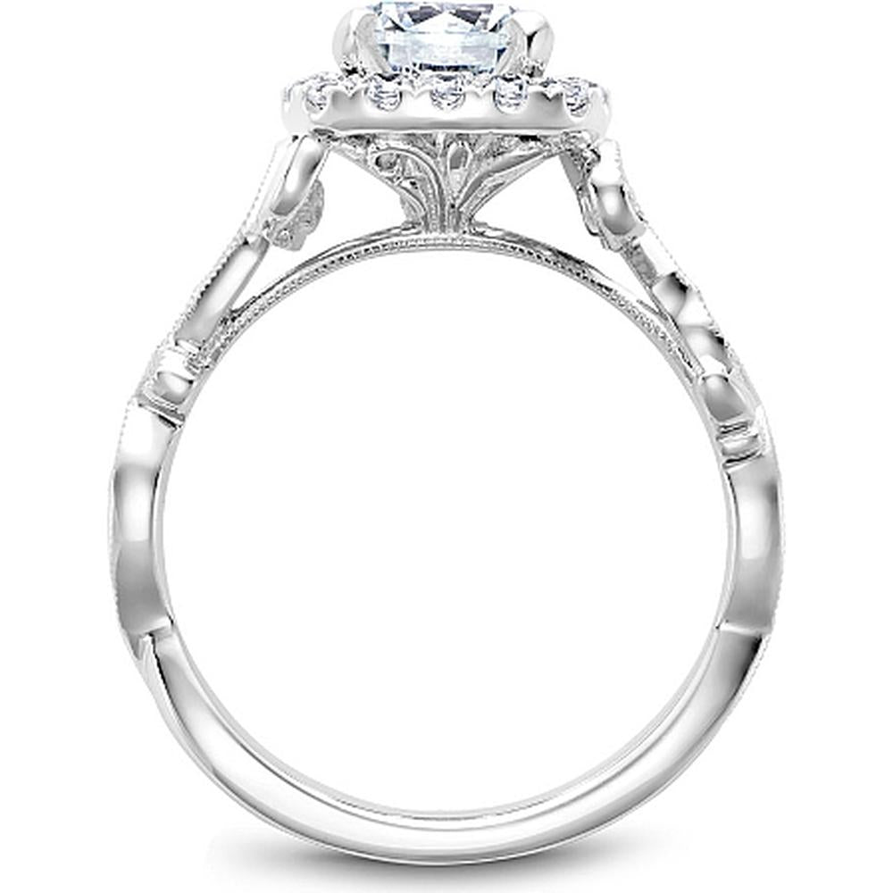 Round Cut Diamond Engagement Ring with Halo, Filigree Floral Motifs, and Engraved Band in White Gold by Noam Carver<em> - Choose Your Center Diamond: 1 to 5 Carats, Sustainable Lab-Grown or Natural Earth-Mined</em>