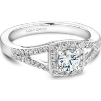 Round Cut Diamond Engagement Ring with Halo, Milgrain Detailing, and Pavé-Set Split Band in White Gold by Noam Carver<em> - Choose Your Center Diamond: 1 to 5 Carats, Sustainable Lab-Grown or Natural Earth-Mined</em>