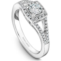Round Cut Diamond Engagement Ring with Halo, Milgrain Detailing, and Pavé-Set Split Band in White Gold by Noam Carver<em> - Choose Your Center Diamond: 1 to 5 Carats, Sustainable Lab-Grown or Natural Earth-Mined</em>