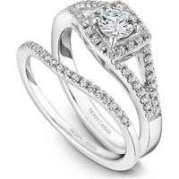 Round Cut Diamond Engagement Ring with Halo, Milgrain Detailing, and Pavé-Set Split Band in White Gold by Noam Carver<em> - Choose Your Center Diamond: 1 to 5 Carats, Sustainable Lab-Grown or Natural Earth-Mined</em>