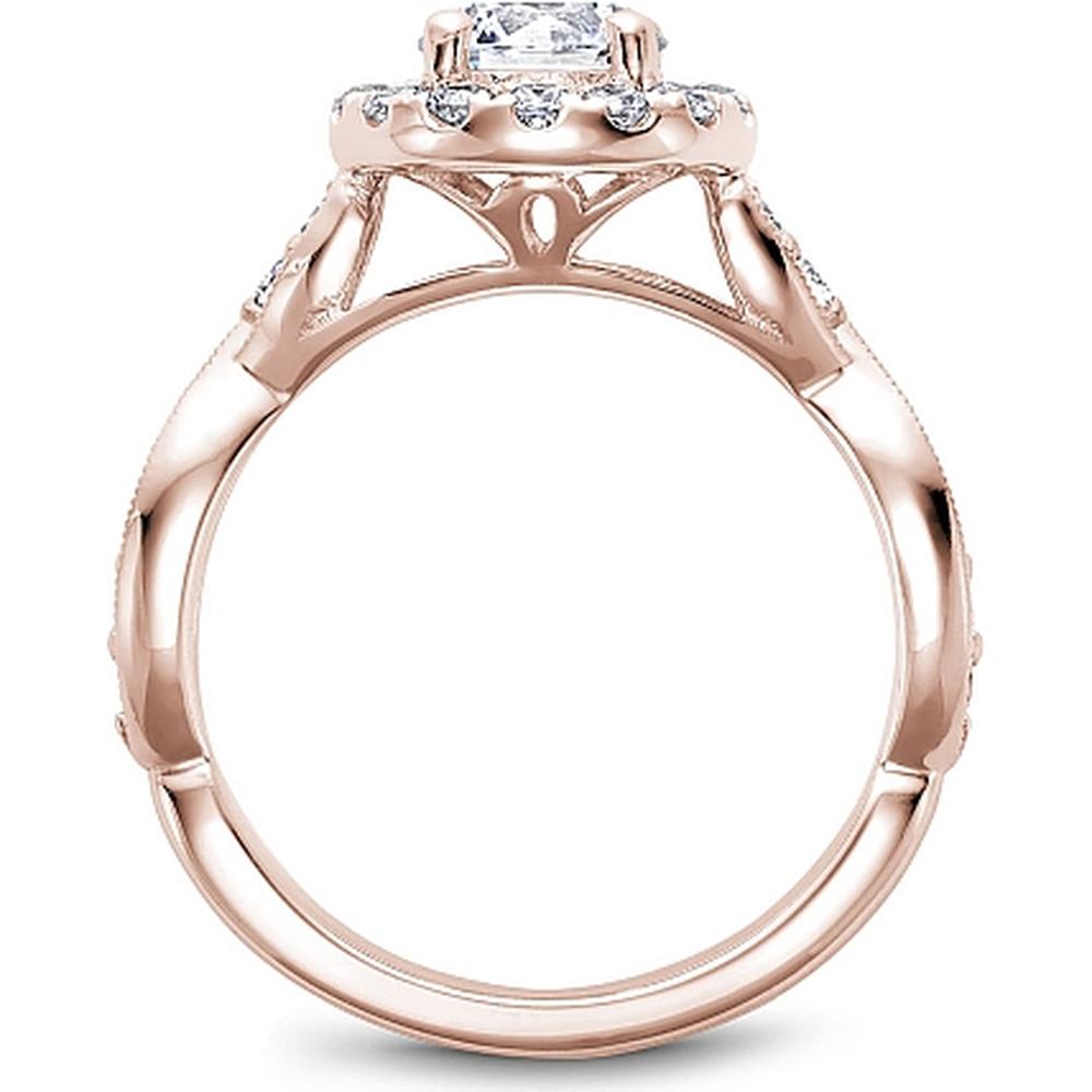 Round Cut Diamond Engagement Ring with Halo, Milgrain Detailing, and Swirling Band in Rose Gold by Noam Carver<em> - Choose Your Center Diamond: 1 to 5 Carats, Sustainable Lab-Grown or Natural Earth-Mined</em>
