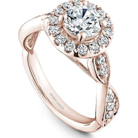 Round Cut Diamond Engagement Ring with Halo, Milgrain Detailing, and Swirling Band in Rose Gold by Noam Carver<em> - Choose Your Center Diamond: 1 to 5 Carats, Sustainable Lab-Grown or Natural Earth-Mined</em>