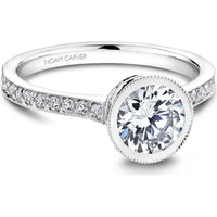 Round Cut Diamond Engagement Ring with Halo Setting and Micro-Pav&eacute; Band in White Gold by Noam Carver<em> - Choose Your Center Diamond: 1 to 5 Carats, Sustainable Lab-Grown or Natural Earth-Mined</em>