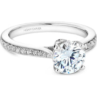 Round Cut Diamond Engagement Ring with Halo Setting and Pavé Band in White Gold by Noam Carver<em> - Choose Your Center Diamond: 1 to 5 Carats, Sustainable Lab-Grown or Natural Earth-Mined</em>