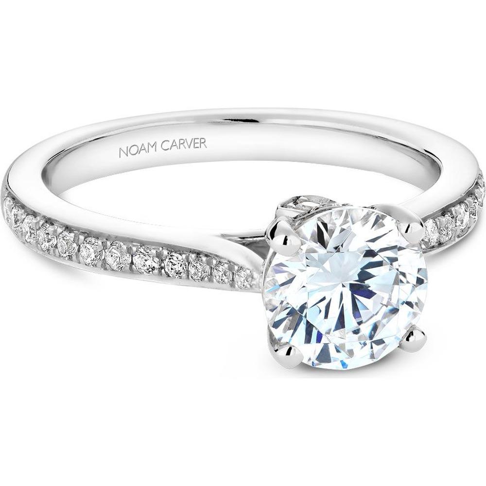 Round Cut Diamond Engagement Ring with Halo Setting and Pavé Band in White Gold by Noam Carver<em> - Choose Your Center Diamond: 1 to 5 Carats, Sustainable Lab-Grown or Natural Earth-Mined</em>