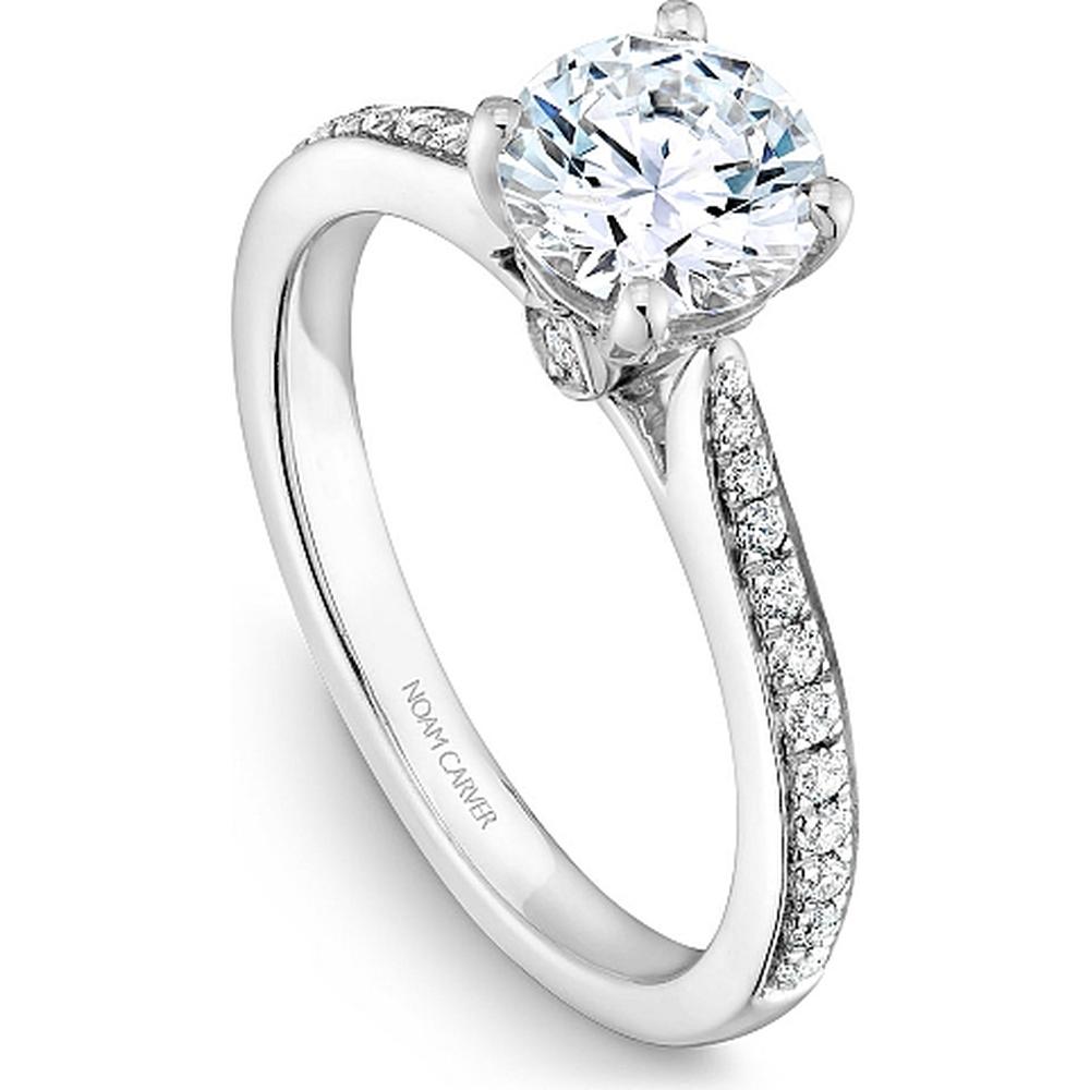 Round Cut Diamond Engagement Ring with Halo Setting and Pavé Band in White Gold by Noam Carver<em> - Choose Your Center Diamond: 1 to 5 Carats, Sustainable Lab-Grown or Natural Earth-Mined</em>
