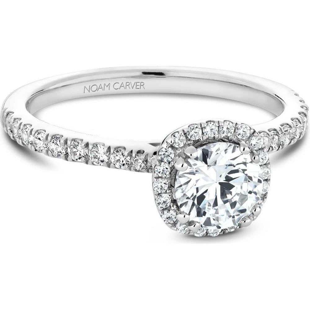Round Cut Diamond Engagement Ring with Halo Setting and Pavé Band in White Gold by Noam Carver<em> - Choose Your Center Diamond: 1 to 5 Carats, Sustainable Lab-Grown or Natural Earth-Mined</em>