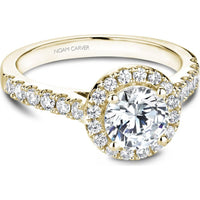 Round Cut Diamond Engagement Ring with Halo Setting and Pavé Band in Yellow Gold by Noam Carver<em> - Choose Your Center Diamond: 1 to 5 Carats, Sustainable Lab-Grown or Natural Earth-Mined</em>