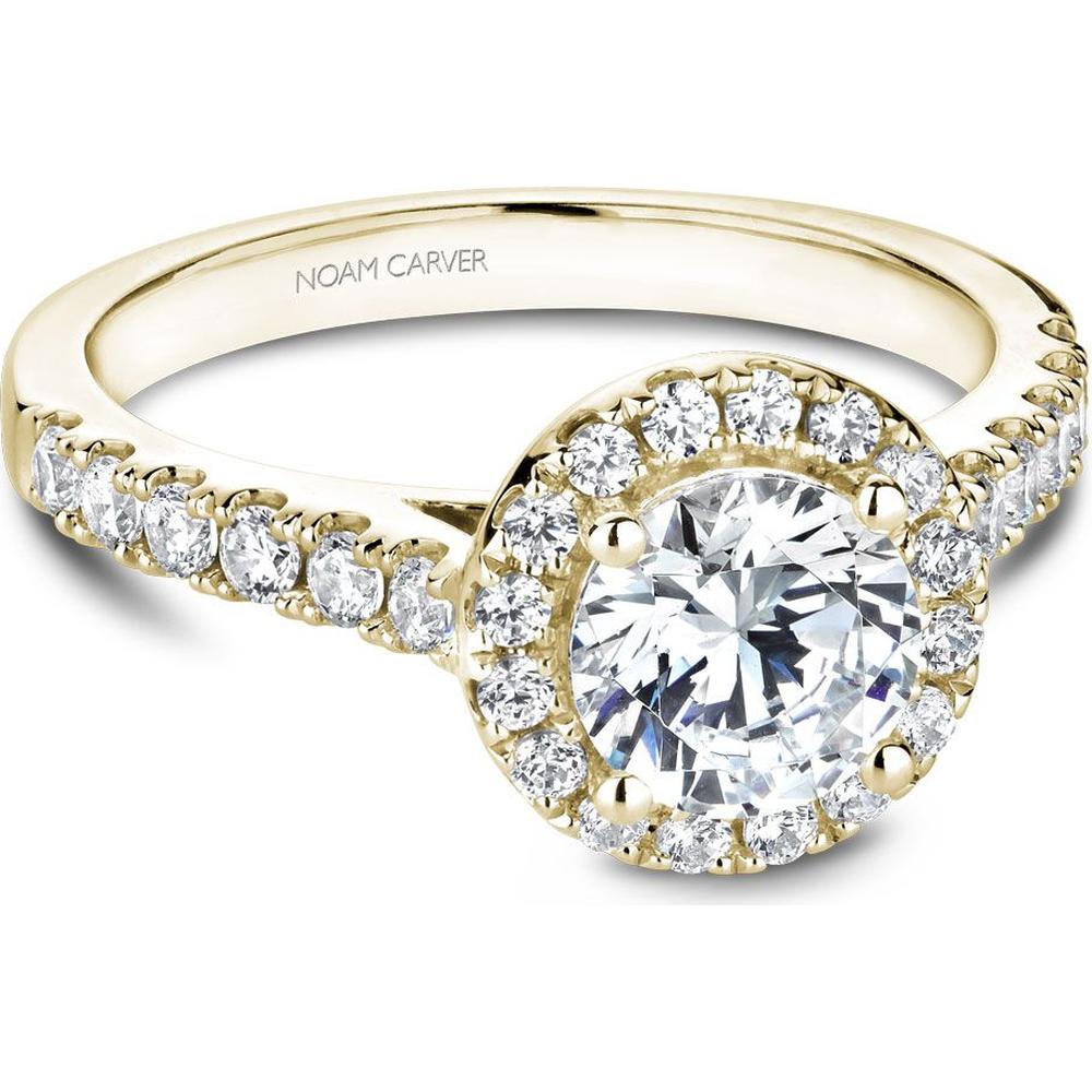 Round Cut Diamond Engagement Ring with Halo Setting and Pavé Band in Yellow Gold by Noam Carver<em> - Choose Your Center Diamond: 1 to 5 Carats, Sustainable Lab-Grown or Natural Earth-Mined</em>