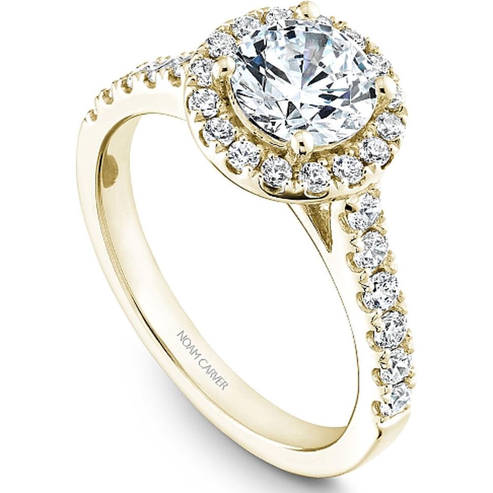 Round Cut Diamond Engagement Ring with Halo Setting and Pavé Band in Yellow Gold by Noam Carver<em> - Choose Your Center Diamond: 1 to 5 Carats, Sustainable Lab-Grown or Natural Earth-Mined</em>