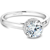 Round Cut Diamond Engagement Ring with Halo Setting and Pavé Shoulders in White Gold by Noam Carver<em> - Choose Your Center Diamond: 1 to 5 Carats, Sustainable Lab-Grown or Natural Earth-Mined</em>