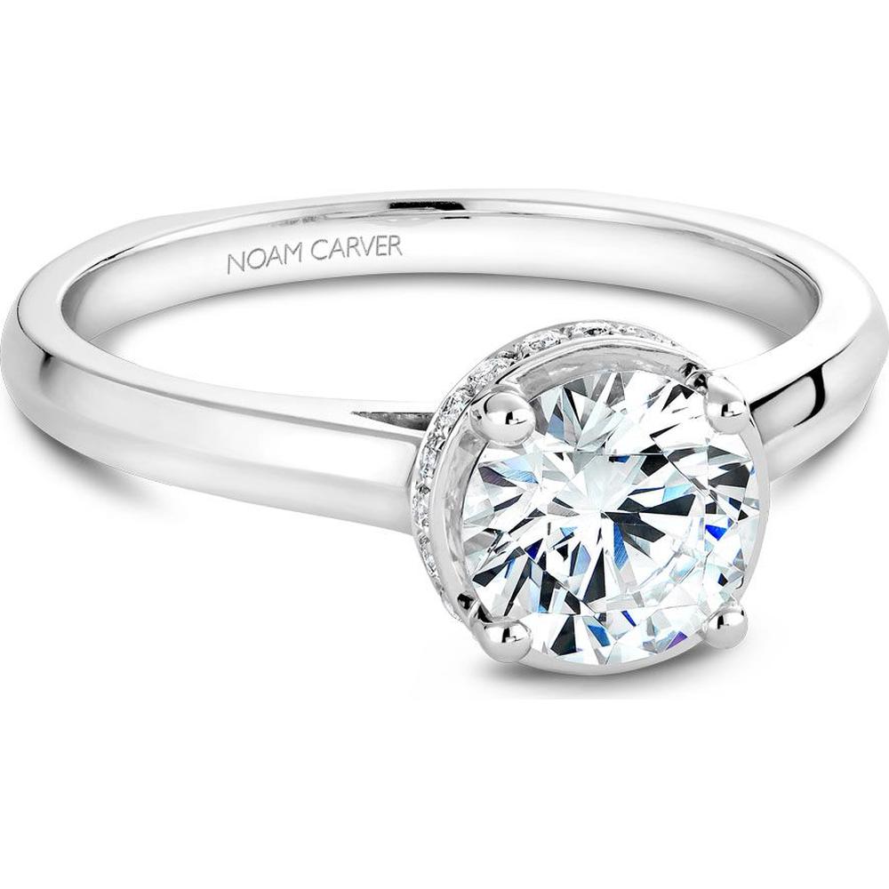 Round Cut Diamond Engagement Ring with Halo Setting and Pavé Shoulders in White Gold by Noam Carver<em> - Choose Your Center Diamond: 1 to 5 Carats, Sustainable Lab-Grown or Natural Earth-Mined</em>