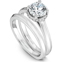 Round Cut Diamond Engagement Ring with Halo Setting and Pavé Shoulders in White Gold by Noam Carver<em> - Choose Your Center Diamond: 1 to 5 Carats, Sustainable Lab-Grown or Natural Earth-Mined</em>