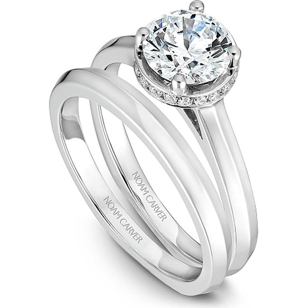 Round Cut Diamond Engagement Ring with Halo Setting and Pavé Shoulders in White Gold by Noam Carver<em> - Choose Your Center Diamond: 1 to 5 Carats, Sustainable Lab-Grown or Natural Earth-Mined</em>