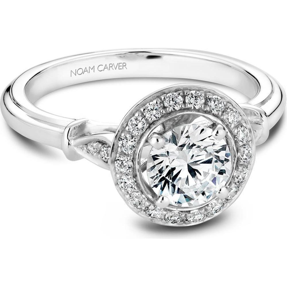 Round Cut Diamond Engagement Ring with Halo Setting and Rose Gold Floral Accents in White Gold by Noam Carver<em> - Choose Your Center Diamond: 1 to 5 Carats, Sustainable Lab-Grown or Natural Earth-Mined</em>
